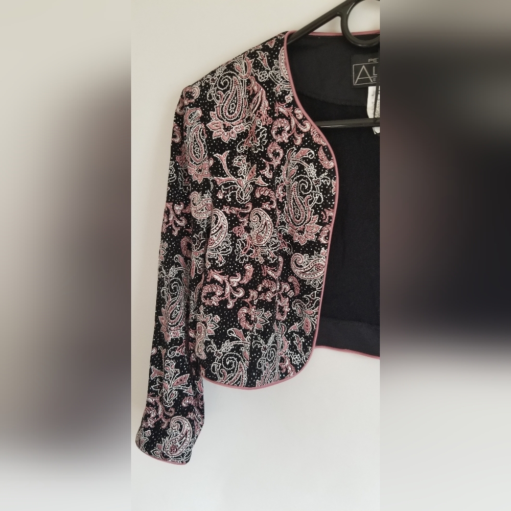 Women's Alex Evenings cropped bolero jacket Sz10P black mauve and sparkles - Picture 4 of 11